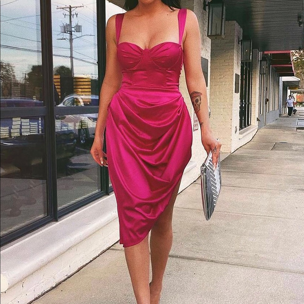 💗💗💗With Love Satin Midi Dress - Magenta